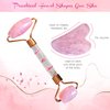 Bighiza Jade Roller and Gua Sha Face Roller Tool Set, Rose Quartz Roller with Real Flower Handle, Anti Aging, Noiseless, Relax Relieve Fine Lines and Wrinkles for Face, Eyes, Neck, Muscle Relaxing