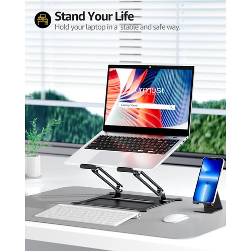 Urmust Laptop Notebook Stand Holder Adjustable Laptop Stand Portable Laptop Riser Compatible with MacBook Air Pro HP Dell XPS Lenovo All Laptops 10-15.6"(Black)