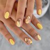Acrylic Press on Nails Short Round Fake Nails with Lemon Designs Cute Nails Press ons Glossy Glue on Nails Artificial False Nails Yellow Full Cover Stick on Nails for Women 24Pcs