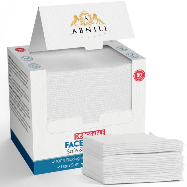 Abnili Face Towels, Disposable Face Towel, Thick Face Towelettes XL, Soft and Absorbent Makeup Remover Dry Wipes, Face Towels for Sensitive Skin, Lint-Free for Travel and Household, 50 Ct, 1 Pack
