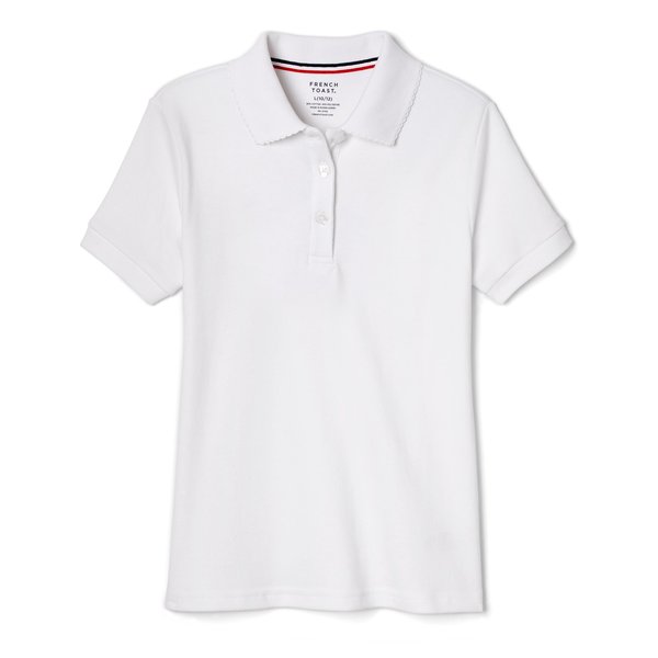 French Toast girls Short Sleeve Picot Collar (Standard & Plus) Polo Shirt, White, 14-16 US