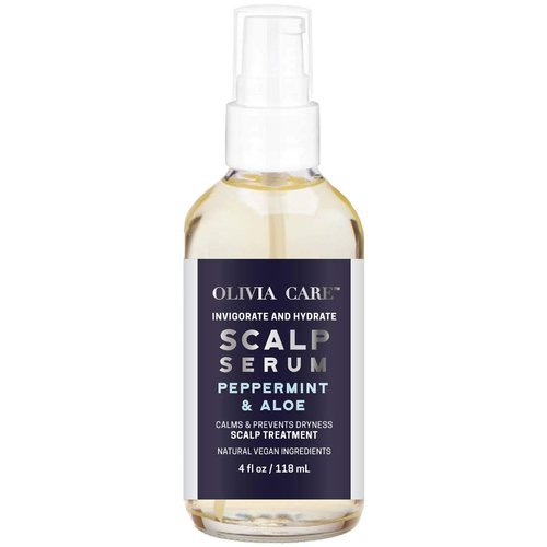OLIVIA CARE Peppermint & Aloe Hair Scalp Serum Natural & Vegan Ingredients - Invigorate, Soothe, Calm, Hydrating Scalp Treatment - Prevent Dryness - 4 FL OZ