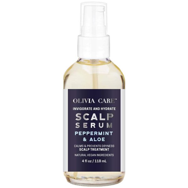 OLIVIA CARE Peppermint & Aloe Hair Scalp Serum Natural & Vegan Ingredients - Invigorate, Soothe, Calm, Hydrating Scalp Treatment - Prevent Dryness - 4 FL OZ