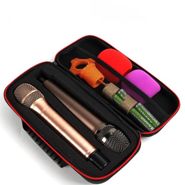 Vaguelly Wireless Microphone Case: Hard EVA Case for Handheld Microphone Dual Mic Bag Microphone Hard Carrying Travel Case, Black,Red, 30x15cm