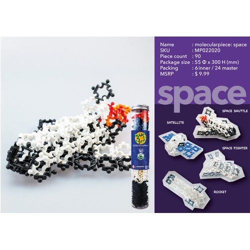 molecularpiece: Space (90 pcs) Eco-Friendly 4D STEM Building Toy for Creative Kids | Space Shuttle Toy, Rocket, Satellite, Fighter Jet | Durable | Hours of Fun | Party Activity | Birthday Gift Idea