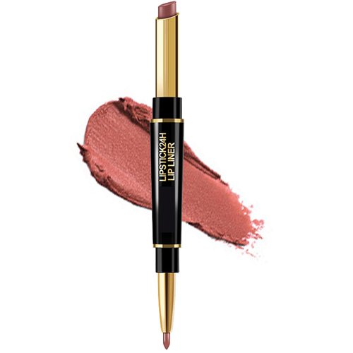 NILKJAR Nude Brown Women's Matte Lipstick and Lip Liner Set,DNM Double-ended Design Lipstick and Lip Liner in One,Lasting Waterproof Lipstick and Lip Liners Combo Lip Liner Pencil Set 12#