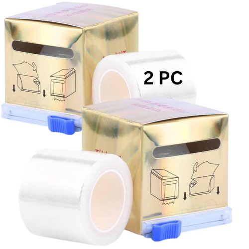 2 Pcs Disposable Eyebrow Tattoo Plastic Wrap Preservative Film, Microblading Supply Kit for Brow and Lip Permanent Make Up PMU, Lash Lift Lamination Tint Cover Tape Roll