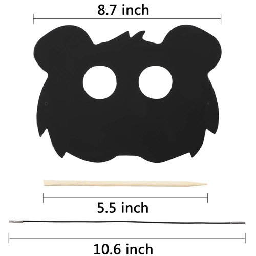 Honoson 36 Pieces Scratch Paper Animal Masks Rainbow Masks with Elastic Cords and 12 Pieces Wood Stylus for Costume Dress up Parties Decorations and DIY