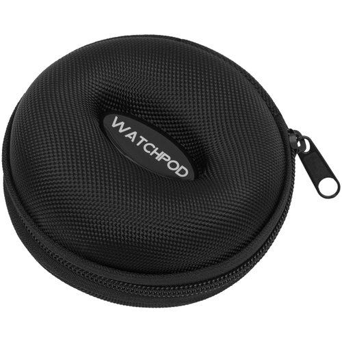 WATCHPOD Travel Watch Case | Single Watch Box w/Zipper for Storage | Cushioned Round Portable Watch Case for Travel | Fits all Wristwatches and Smart Watches up to 50mm (Black)