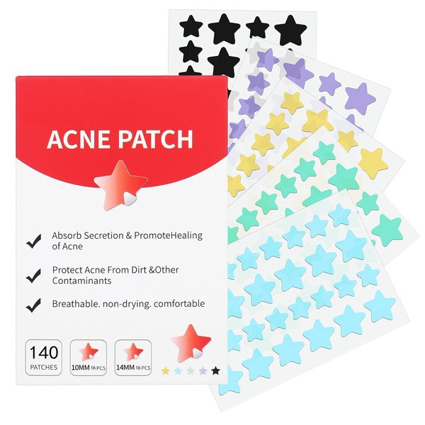 Waspot Pimple Patches for Face, Cute Star Zit Covers, Stars Hydrocolloid Acne Patch, Colorful Stickers with Tea Tree, Salicylic Acid & Cica Oil (10mm&12mm) 140 Count