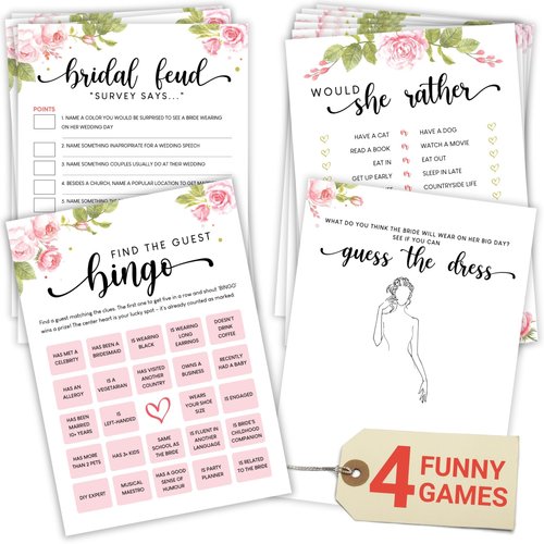 STOFINITY Hilarious Bridal Shower Games 25 Guests - Set of 4 Wedding Shower Games for Reception, Fun Guess The Dress Bridal Shower Bingo Game, Bridal Party Games for Bridal Shower Decorations (5"x7")