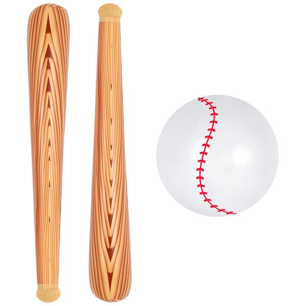 YOTHORN 3 Pcs Inflatable Baseball Set, 30 Inch Beach Ball Baseball and 11 Inch Inflatable Baseball Bat, Baseball Party Decoration for Kid Pool Beach Party Favors (Brown)