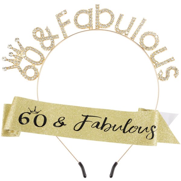 SuPoo 60th Birthday Sash and Crown Kit 60 and Fabulous Birthday Headband Tiara 60th Birthday Decorations for Women 60th Birthday Gifts for Her 60 Year Old Party Decorations