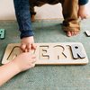 Personalized Wooden Name Puzzle for Kids, Handmade in USA by Bloom Owl, Custom Baby Gifts for Boys and Girls Christmas or First Birthday, Montessori Toys (Mint & Navy)