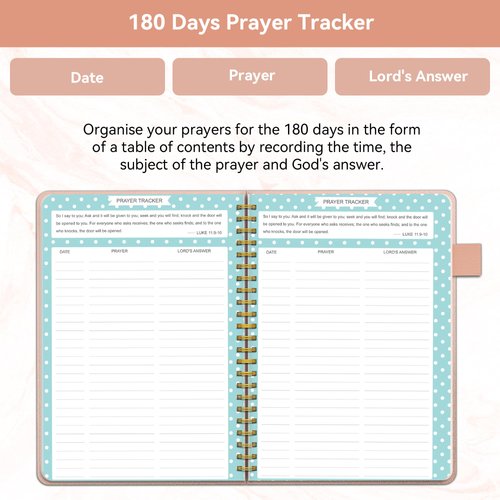 Prayer Journal for Women, Daily Bible Journal, Devotional Journal, Verse Inspirational Writing Spiral Notebook for Christian Gifts, Lasts 6 Months (8.5x5.5”), Rose Gold