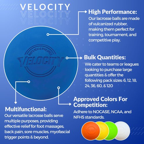 Velocity Massage Lacrosse Ball for Muscle Knots, Myofascial Release, Yoga & Trigger Point Therapy - Firm Rubber Scientifically Designed for Durability and Reliability - Royal Blue, 2 Balls