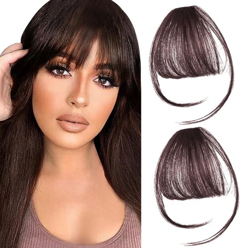 FIRSTPELLA 2PCS Hair Clip in Bangs, Curved Bangs Hair Clip Wispy Bangs with Temples Hairpieces,Bangs Clip in Hair Extensions Air Fringe Clips on Bangs for Women Girls Daily Wear - Dark Brown