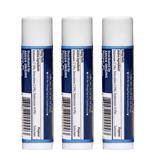 Amish Origins Lip Doc SPF 15 Medicated Lip Balm (3 PACK)- All Natural Ingredients, Deep Moisturizing Potent Formula for Chapped and Cracked Lips, All Refreshing Essential Oils