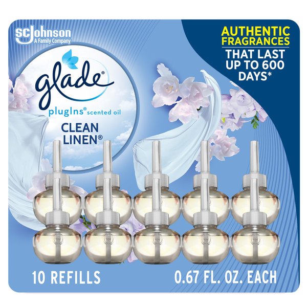 Glade PlugIns Scented Oil 10 Refills, Air Freshener, Clean Linen, 10 x 0.67 oz