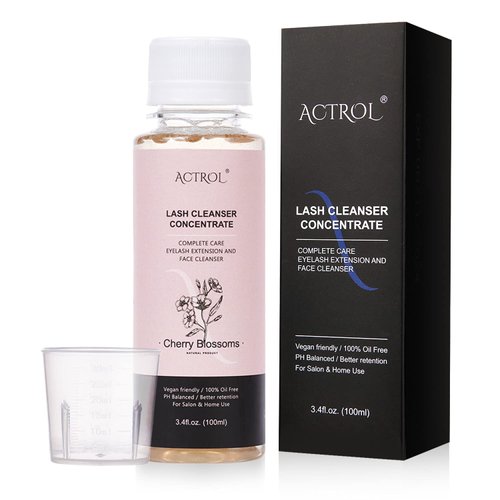 ACTROL Eyelash Shampoo Concentrate 100ml Lash Extensions Cleanser Concentrate Cherry Blossom Natural Foaming Shampoo DIY Wash for Extensions Lashes with Salon Home Care-Makes 60ml Bottles