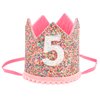 SuPoo Girls Princess Tiara with Elastic Band - Glitter Birthday Crown, Happy Birthday Party Cap, 5 Year Old Decorations Supplies