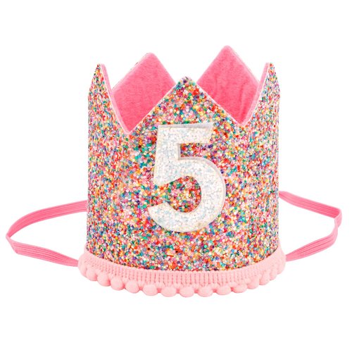 SuPoo Girls Princess Tiara with Elastic Band - Glitter Birthday Crown, Happy Birthday Party Cap, 5 Year Old Decorations Supplies