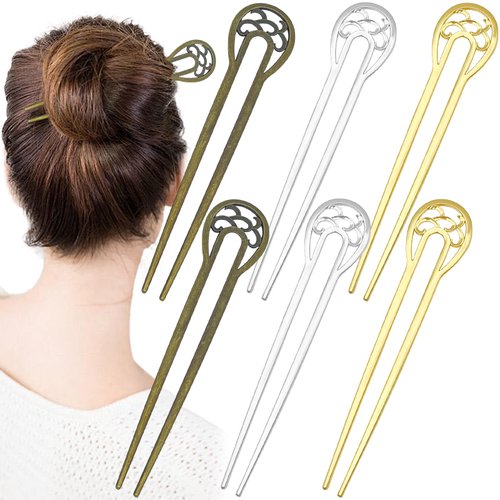 6 Pcs Metal U Shaped Hairpin Hair Sticks for Buns French Hair Pins Vintage Hair Fork Classical Double-forked Hairpin Retro Updos Chignons Hair Accessories Women Girls
