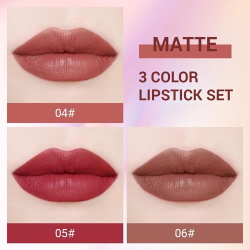 CAKAILA 3 Pcs Nude Lipstick Matte Sets,Light to Dark Velvet Lipstick for Women Long Lasting Waterproof 24 Hours Lip Stick Lip Stain Makeup Gift Sets,labiales mate 24 horas originales