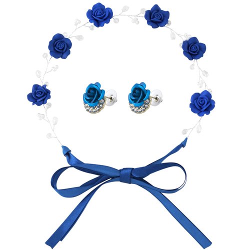 OIIKI Bridal Headband Crystal Navy Blue Flower Crown Wedding Headpiece with Earring, Bride Hair A...