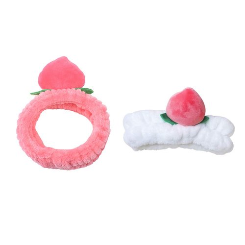 2 Pcs Soft Coral Fleece Headband Cute Peach Hair Band for Women and Girls Washing Face Shower Spa Mask Makeup Cosmetic(White and Pink)