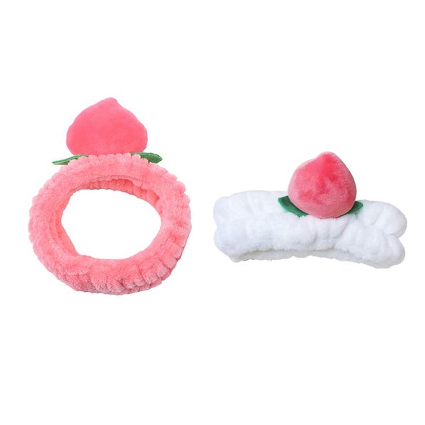 2 Pcs Soft Coral Fleece Headband Cute Peach Hair Band for Women and Girls Washing Face Shower Spa Mask Makeup Cosmetic(White and Pink)