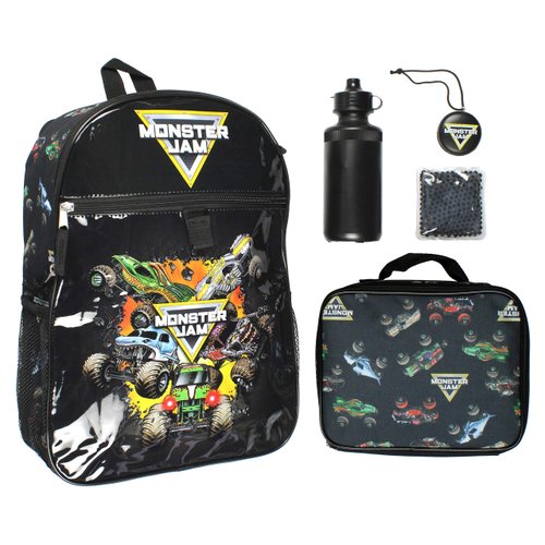 Monster Jam Megladon Grave Digger Max-D Monster Trucks Backpack Lunch Bag Water Bottle Ice Pack 5 Piece Mega Set