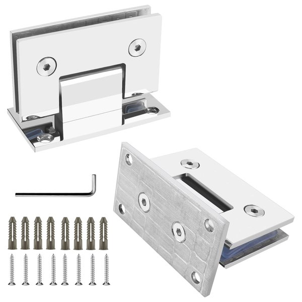 goldenwarm 2 Pieces Shower Glass Door Hinges Polished Chrome Finished Stainless Steel Shower Gate Hardware 90 Degrees Opening Angle Shower Room Doors Hinge Replacement Parts