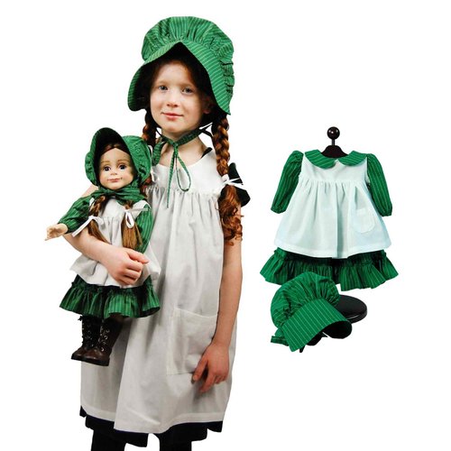 The Queen's Treasures 18 Inch Doll Clothes, Little House On The Prairie Child Size Apron & Bonnet Plus 3pc 18" Doll Prairie Outfit Play Along Set, Compatible for Use with American Girl Doll