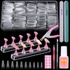600PCS Clear Coffin Nail Tips Set Qinzave Clear Acrylic Nail Tips with Nail Glue Clear Coffin Nails Tip Full Cover with Nail Display Stand, Cuticle Nail Pusher Remover, Nail Clipper Nail Files Buffer