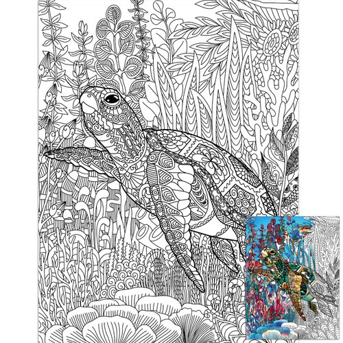Turtle Giant Coloring Posters for Kids Adults Sea Turtle Coloring Sheets 39.37×51.96 Inch Mandala Coloring Page Wall Art Decor Blank Banner for School Group Family Art Craft Activities Decoration