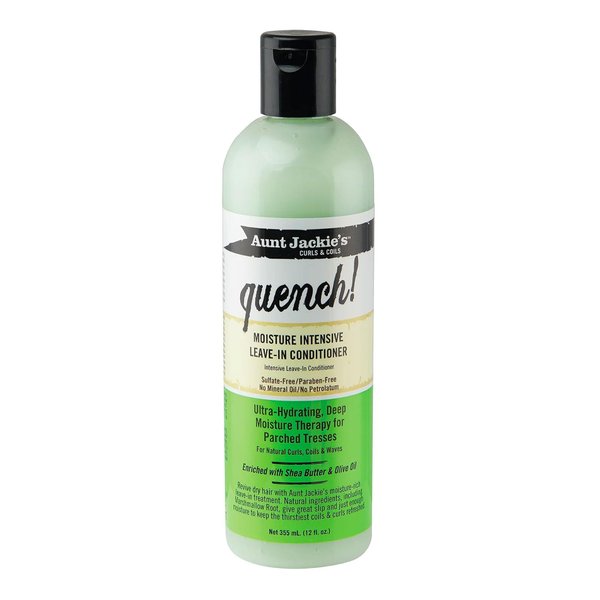 Aunt Jackie's Curls and Coils Quench Moisture Intensive Leave-In Hair Conditioner for Natural Curls, Coils and Waves, Enriched with Shea Butter, 12 oz