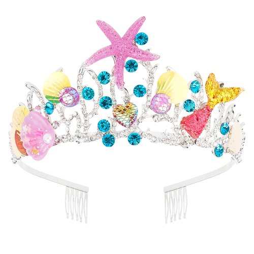Didder Seashell Starfish Mermaid Crown Halloween Costume Hair Accessories for Women Girls, Mermaid Themed Birthday Party Decorations, Gold Purple Tiara Headband