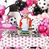 4Pcs Soccer Tablecloths, Pink Soccer Pattern Party Table Cover, Rectangular Sports Ball Soccer Party Decorations for Her Girls Fan Sports Event Soccer Birthday Party Supplies, 51 x 86.6 Inch