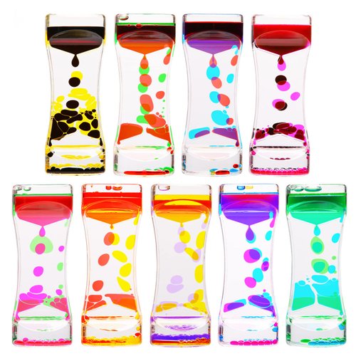 CAILINK Liquid Motion Bubbler,9 Pack Floating Sensory Play Water Timer Fidget Toys for Adults and Kids,Calm Relaxing Autism ADHD Children Activity, Colorful Hourglass for Sensory Play