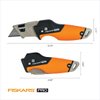 Fiskars Pro Retractable Folding Utility Knife - Box Cutter with CarbonMax Blade- Work Gear - Orange/Black
