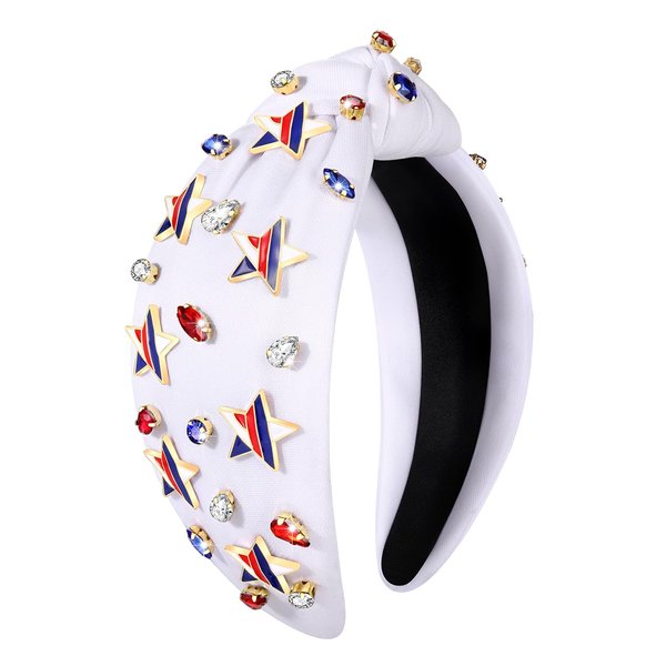 BSJELL 4th of July Headband American Flag Accessories for Women Red White Blue Stars Knotted Headband Jeweled Crystal Top Knot Headband Patriotic Party Decorations Gifts