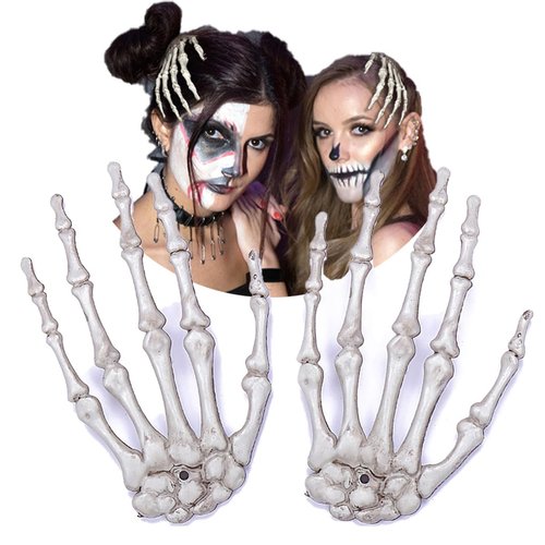 2PCS Skeleton Hand Hair Clip Halloween Hair Clips Halloween Hair Accessories for Women Girls Skull Skeleton Hair Accessories Bat Ears Skeleton Hand Hair Barrettes Halloween Party Costume Accessories