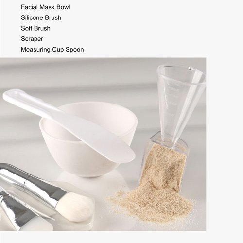 5 in1 DIY Facial Mask Tool Set with Mixing Bowl, Silicone Brush, Soft Bristle Brush, Spatula, Measuring Cup Spoon for Face Masks