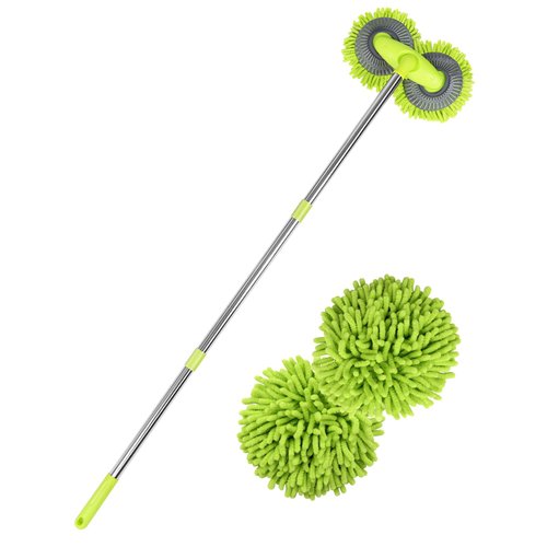 47" Dual Head Rotatable Car Wash Brush 3 Sections 120cm Chenille Soft Bristles Cleaning Detail Brush Suitable for Clean Uneven Surfaces SUV Van RV Caravan Roof Engine Hood Home Window