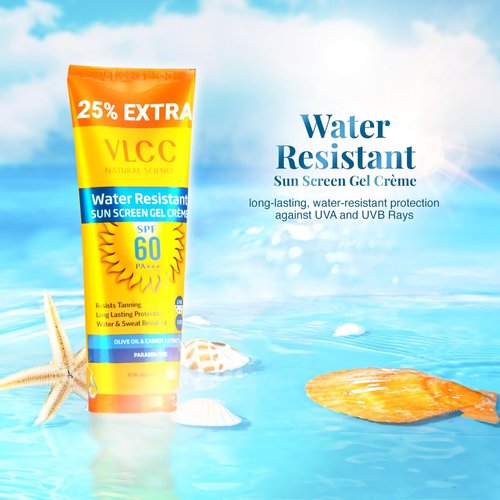 VLCC Water Resistant SPF 60 PA+++ Sunscreen Gel Cream | Helps Reduce Tanning and Premature Skin Aging | Paraben-Free Formulation | All Skin Types | 4.41 Oz/125 g
