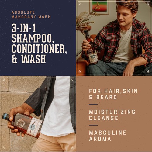 18.21 Man Made Original Absolute Mahogany 3-in-1 Body Wash, Shampoo, & Conditioner for Men, All Hair & Skin Types, Strengthens and Moisturizes in a Manly Aroma, 18 oz