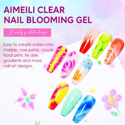 AIMEILI Nail Blooming Gel Nail Art Blossom Gel Soak Off U V LED Clear Blooming Gel for Spreading Effect, Marble, Floral Print Nail Art Design Manicure 10ml