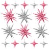 Pink Silver Star Balloons,Explosion Star Balloons Kit with 6Pcs 22Inch Cone Star Foil Balloons and 10Pcs 10Inch Four Pointed Star Balloons for Birthday Anniversary Disco Party Decorations