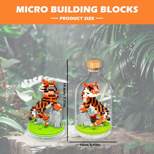 Mini Animals Building Blocks Sets, Cute Tiger Building Set Animal Figures for Office Home Decor, DIY Micro Blocks Christmas Birthday Gifts, Party Favors for for Boys Girls Adults